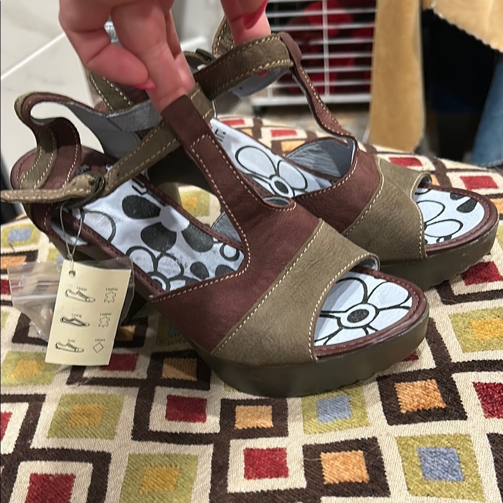 Fly London Brown and Tan Sandals with Retro Charm